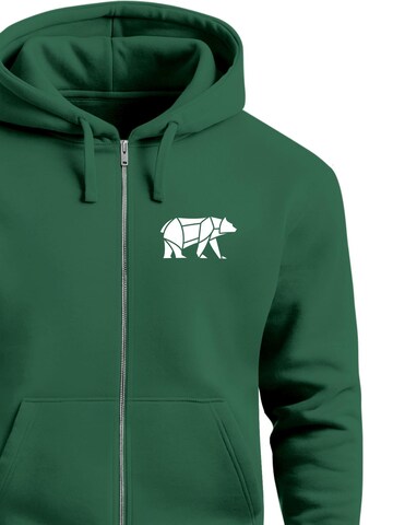 Neverless Zip-Up Hoodie 'Bär Lineart Polygon' in Green
