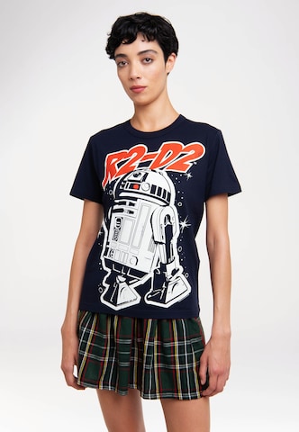 LOGOSHIRT Shirt 'Star Wars - R2-D2' in Blauw: voorkant