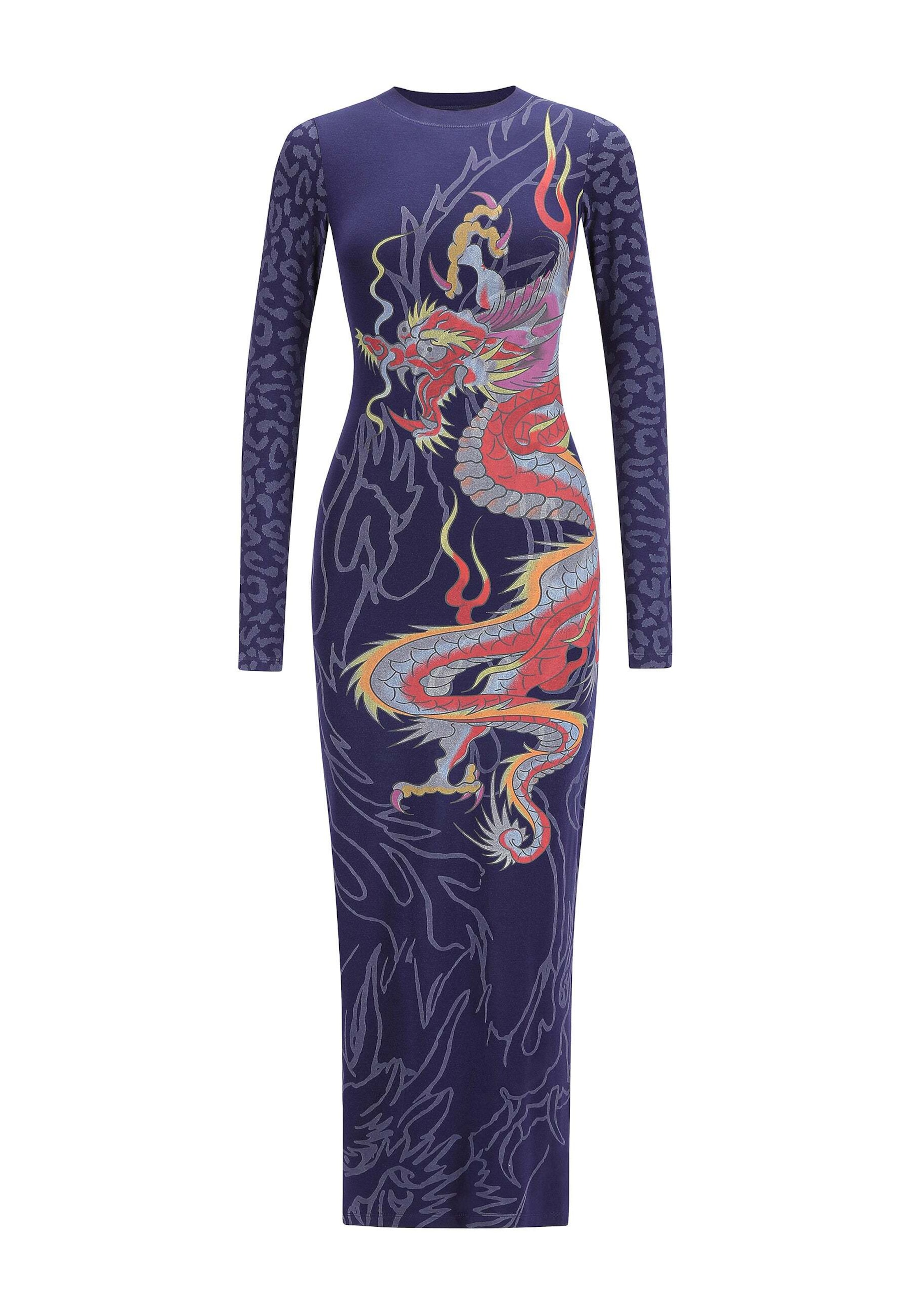 Robe 'Dragon Flame' Ed Hardy en bleu : devant