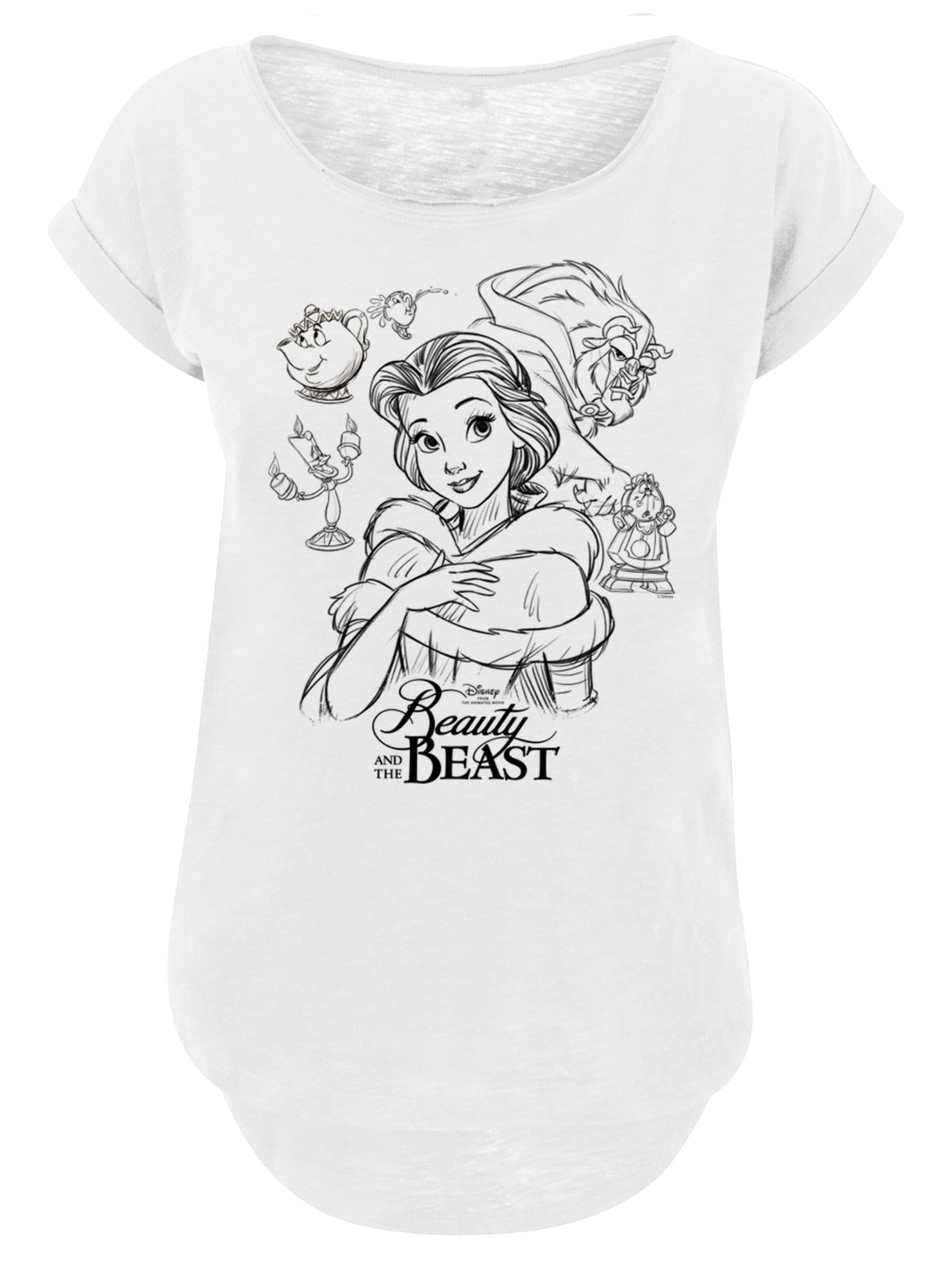 F4NT4STIC Shirt 'Disney Beauty And The Beast Collage Sketch' in White: front