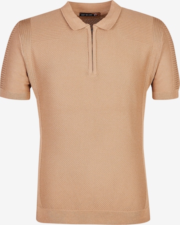 Leif Nelson T-Shirt Feinstrick Polo in Braun: front