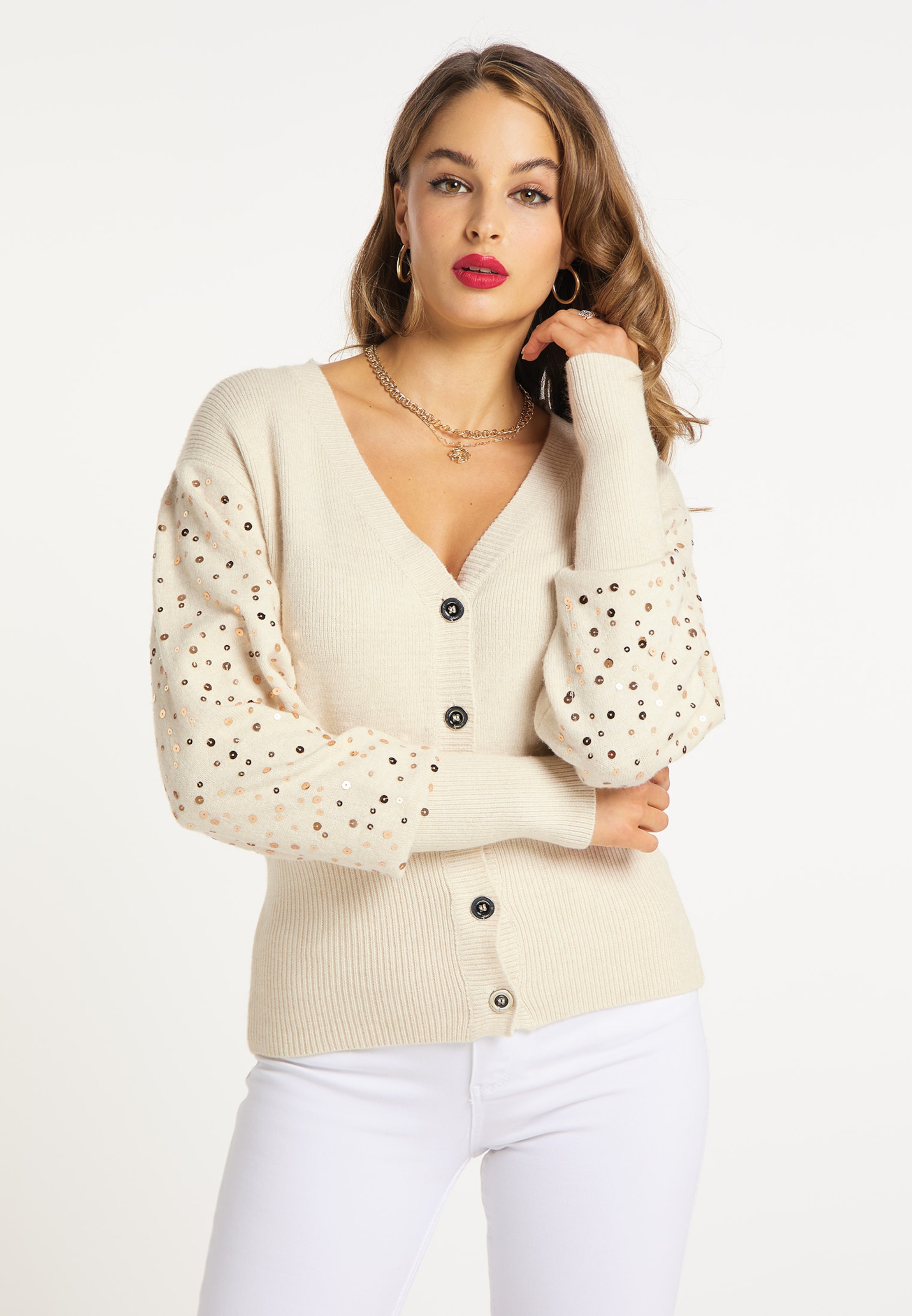 Frauen Pullover & Strick faina Strickjacke in Champagner - LF69778 Frauen Pullover & Strick faina Strickjacke in Champagner - LF69778