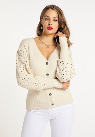 faina Knit Cardigan in Beige: front