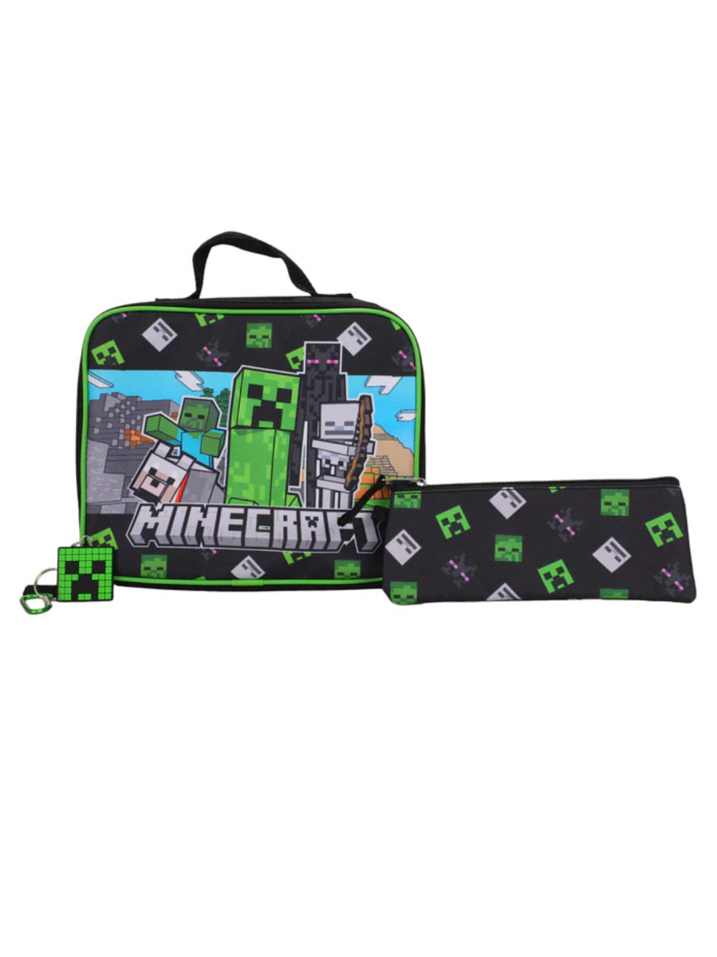 Minecraft Rugzak 'Minecraft Backpack Kids Set – Creeper – Black/Green – School Bag with Lunchbox, Pencil Case & Keychain' in Groen