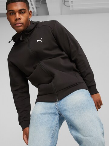 PUMA Athletic Zip-Up Hoodie in Black: front