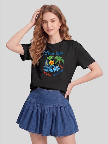 T-shirt 'Women Watercolor Tropical Island Print T-Shirt' LapaPlus en noir : devant