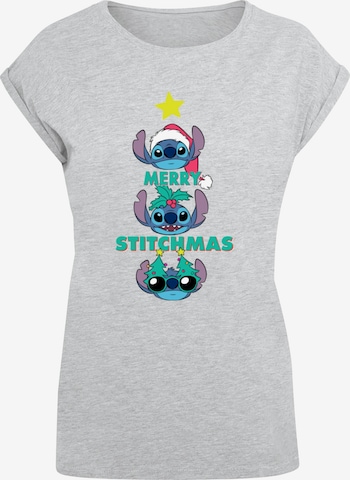 Maglietta 'Lilo And Stitch - Merry Stitchmas' di ABSOLUTE CULT in grigio: frontale