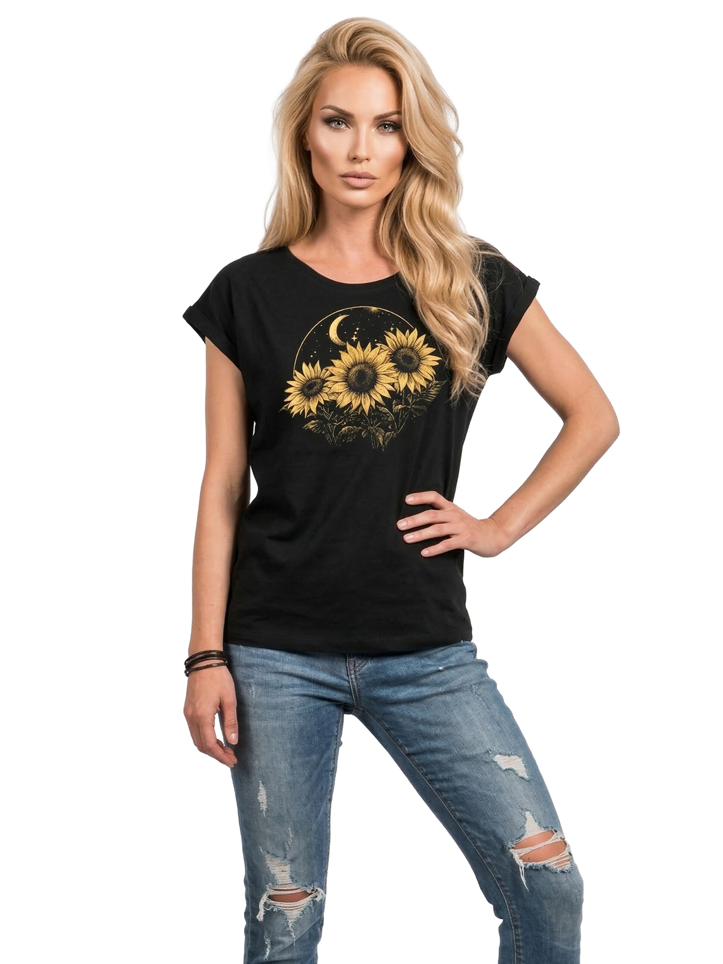 MAKAYA Shirt 'Moon Flower' in Black: front