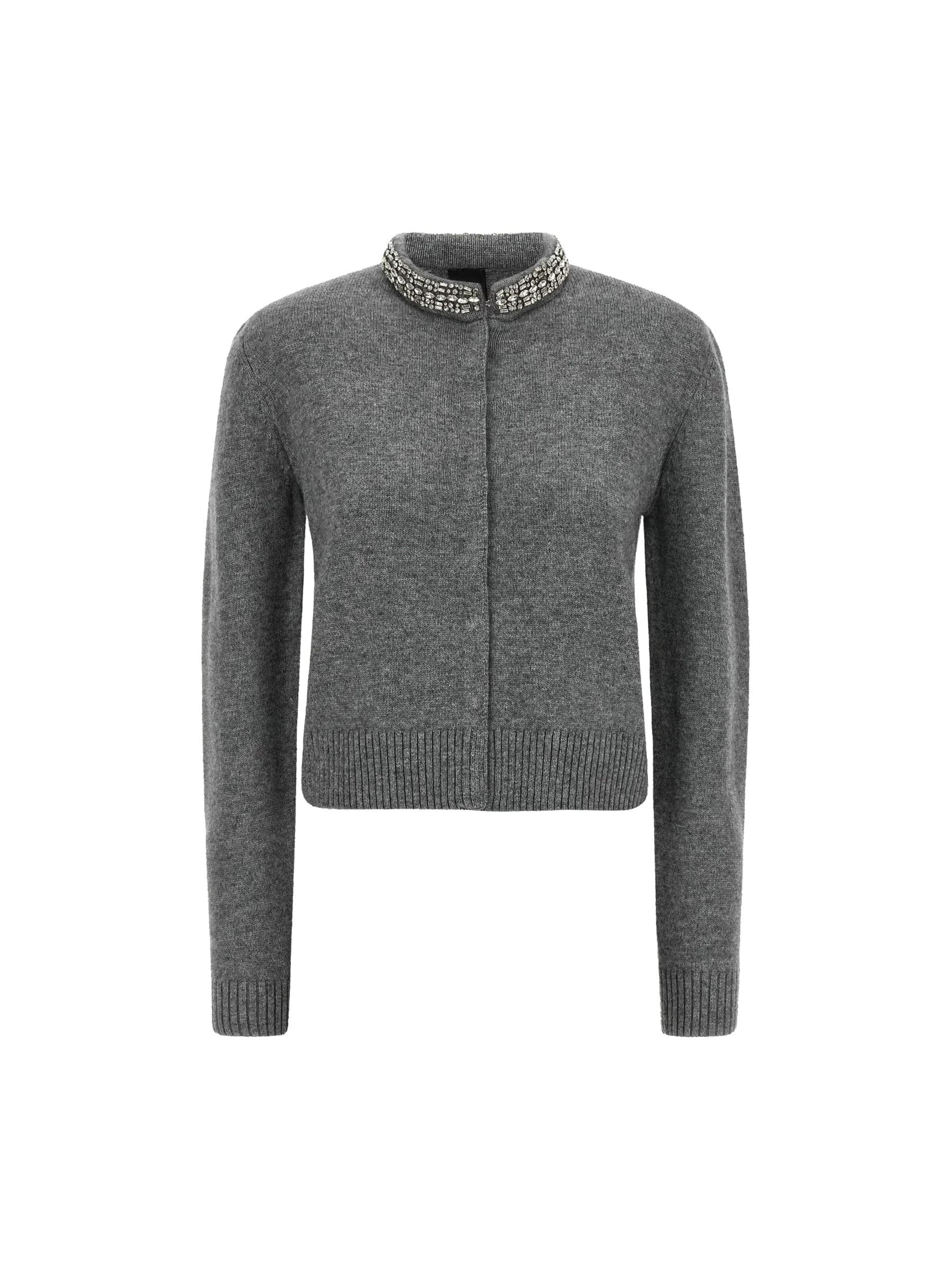 PINKO Sweter 'PINKO COLONIA CARDIGAN BLEND WOOL EMBRO Maglieria' w kolorze szary: przód