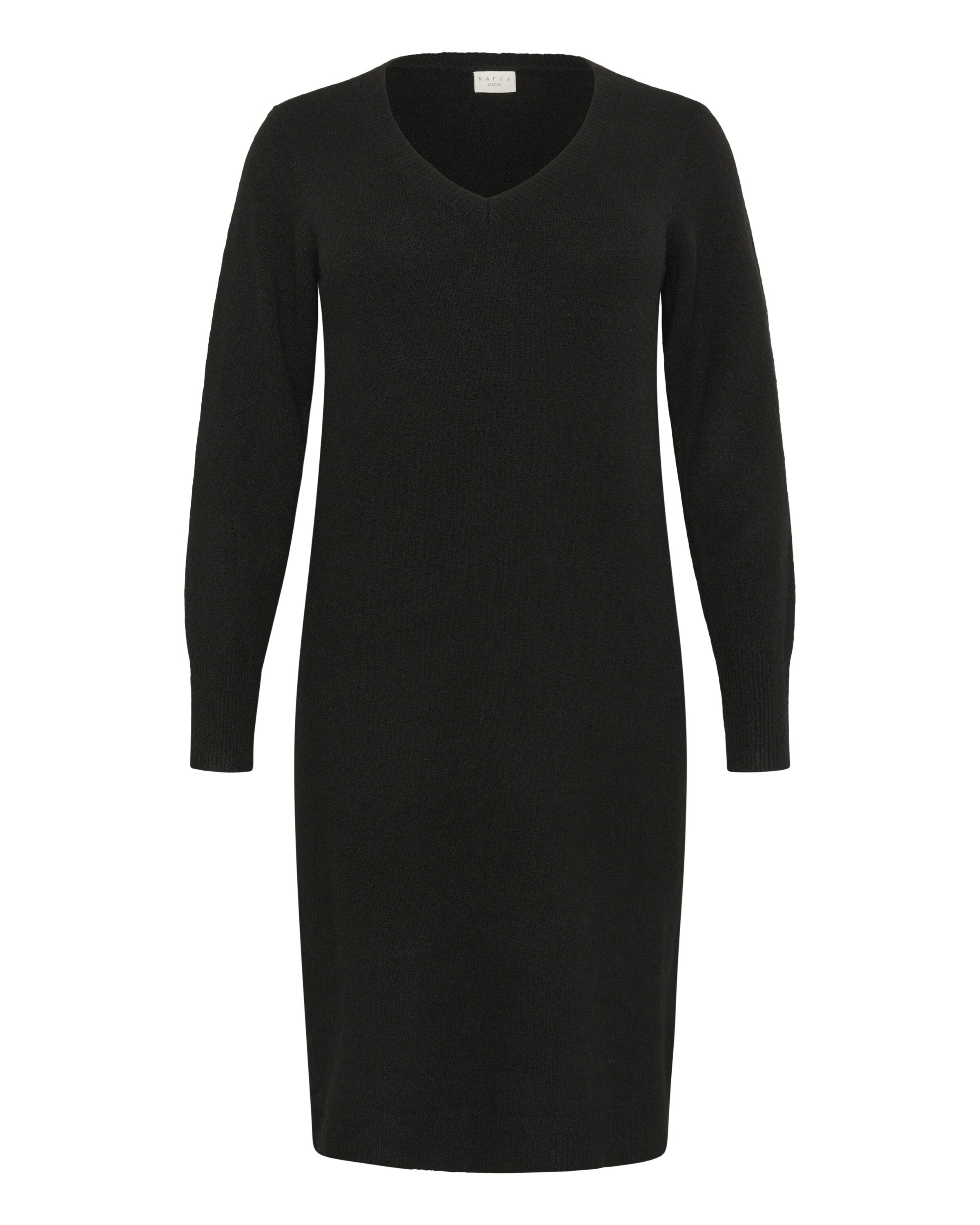 KAFFE CURVE Gebreide jurk 'Niela' in Zwart: voorkant