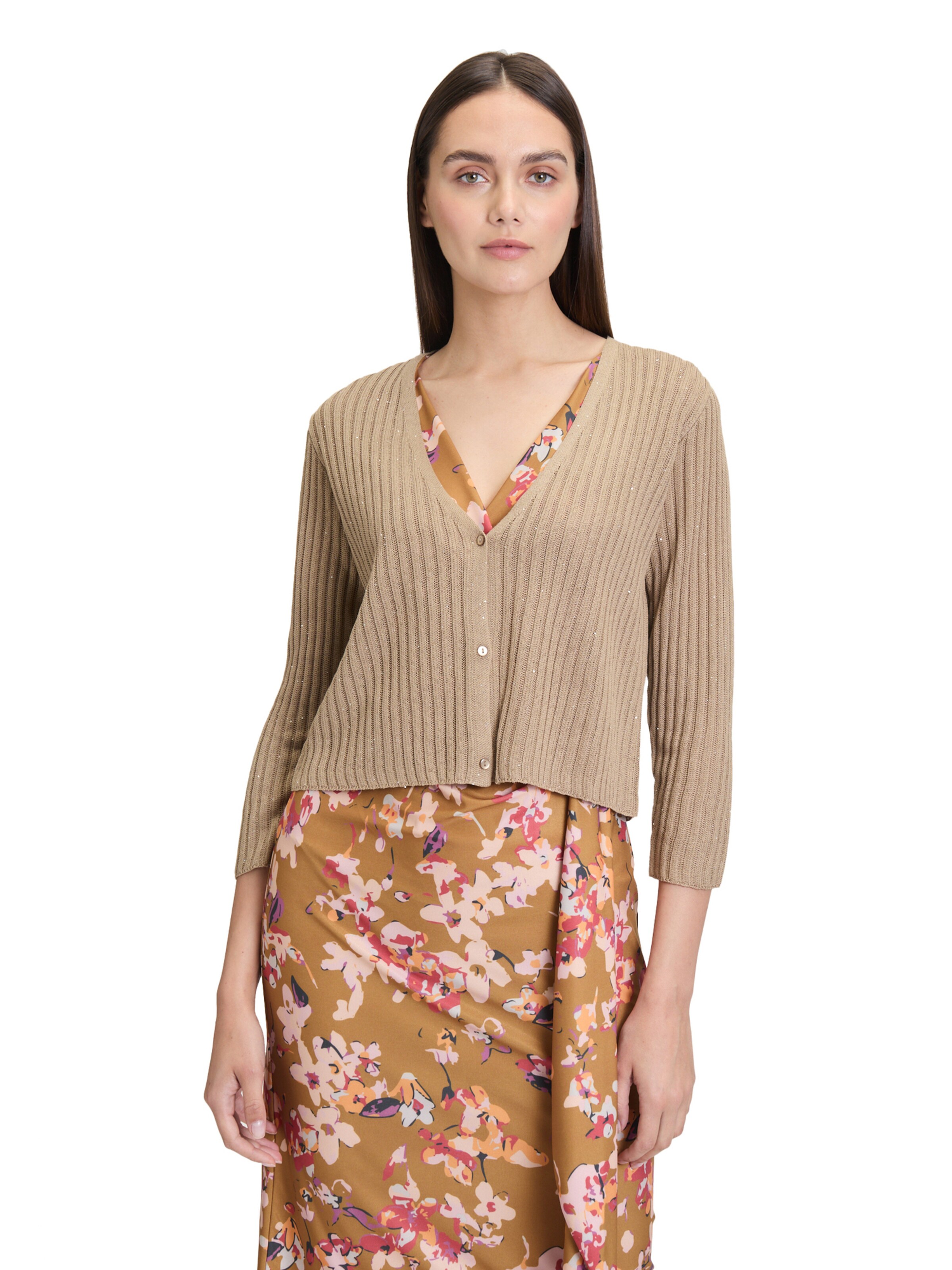 Cartoon Strickjacke in Beige: Vorderseite