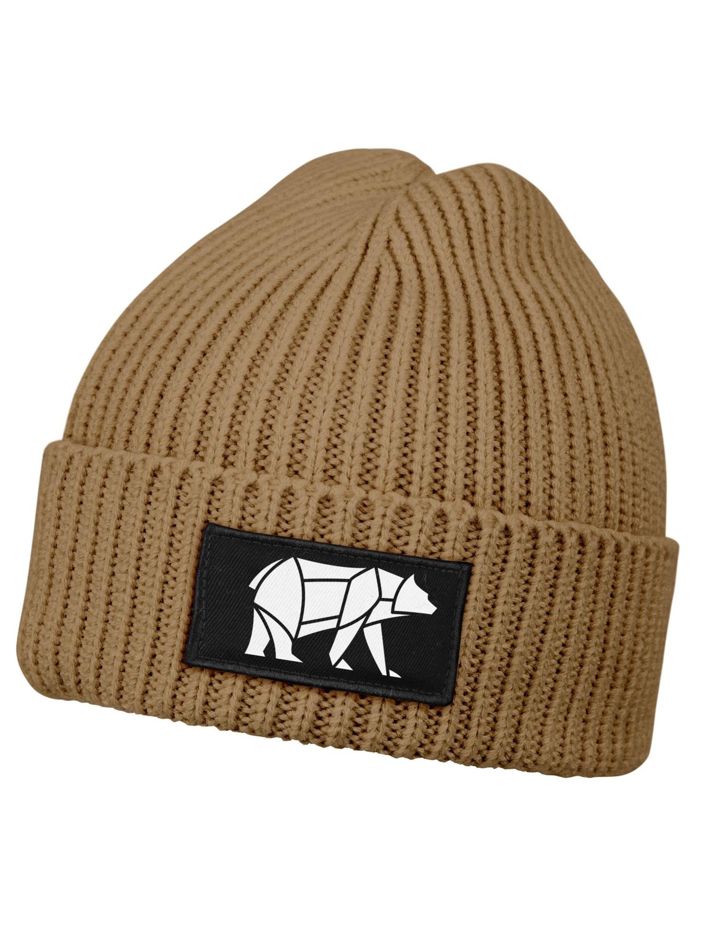 Neverless Beanie 'Bär Lineart Polygon' in Brown