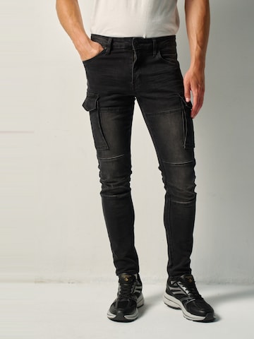 KOROSHI - Skinny Pantalón vaquero cargo en negro: frente
