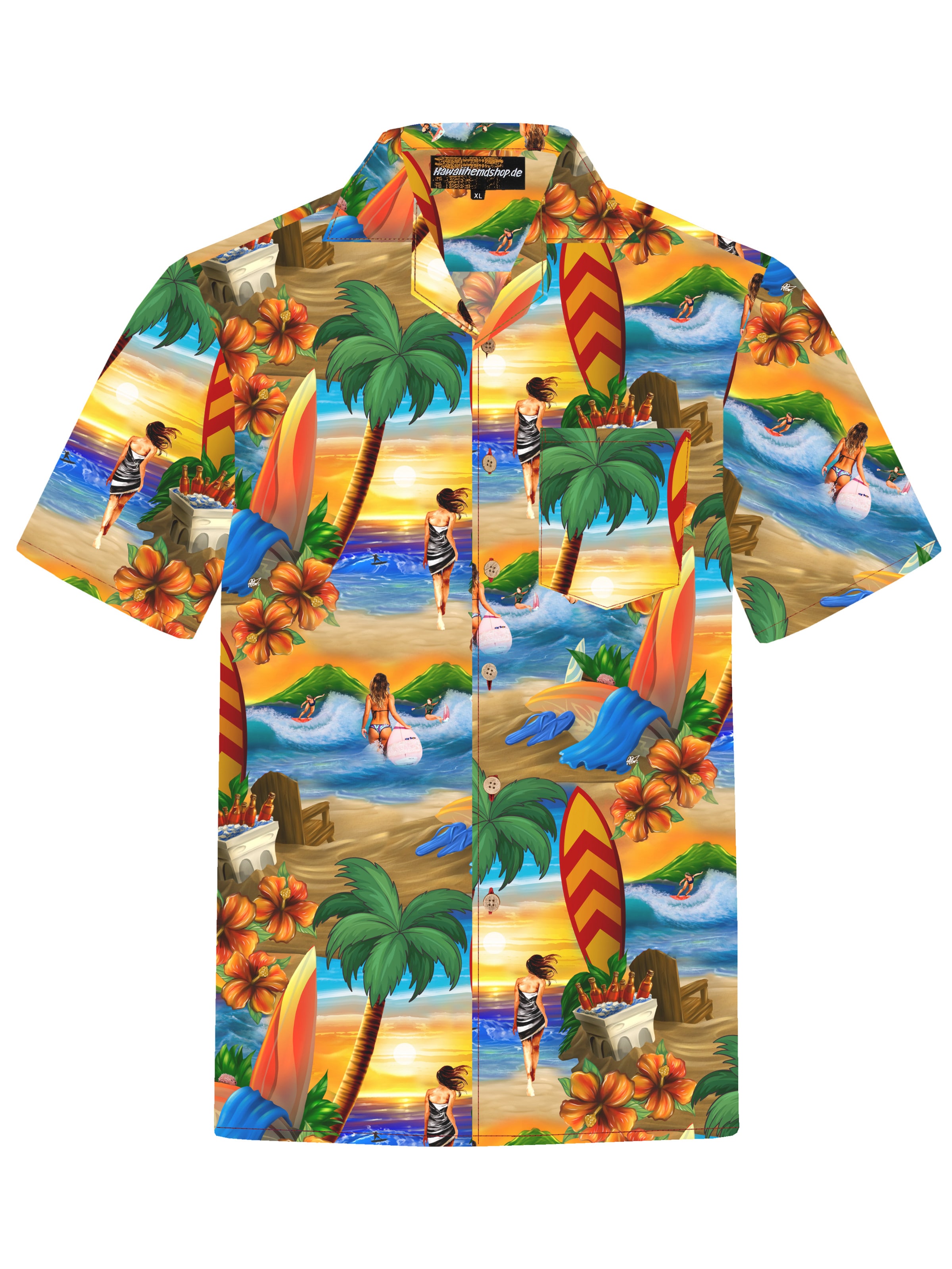Hawaiihemdshop.de - Ajuste regular Camisa &#x27;Hawaiihemd Surfer&#x27;s Paradise&#x27; en naranja: frente