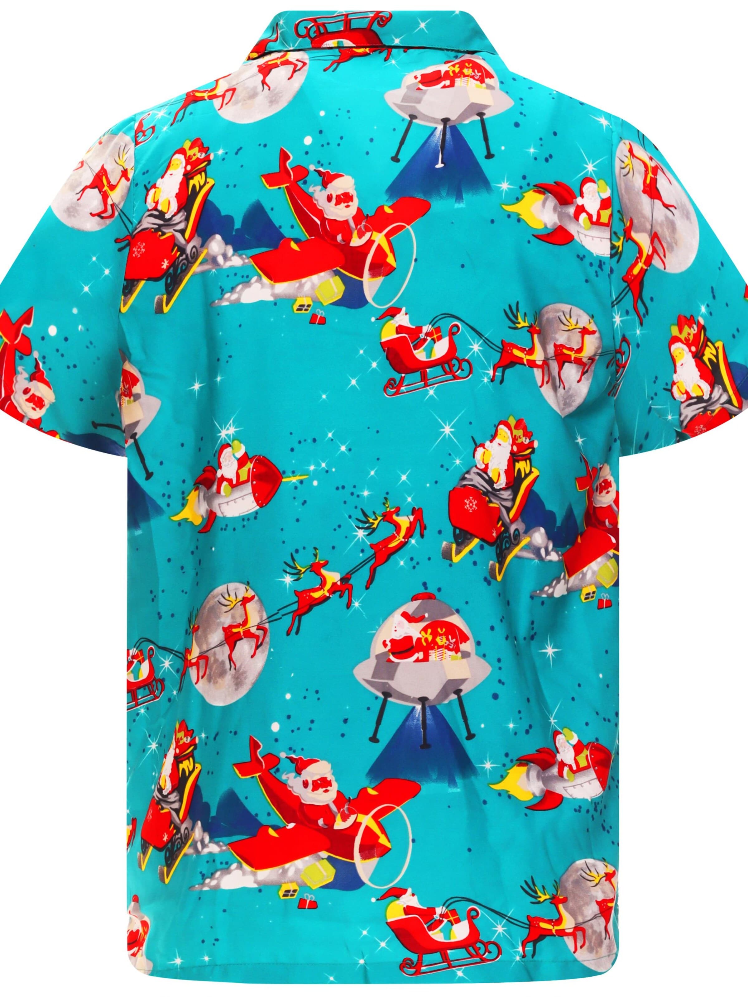 King Kameha Regular fit Overhemd 'Christmas Space Santa' in Blauw