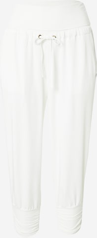 Cream Tapered Trousers in White: front