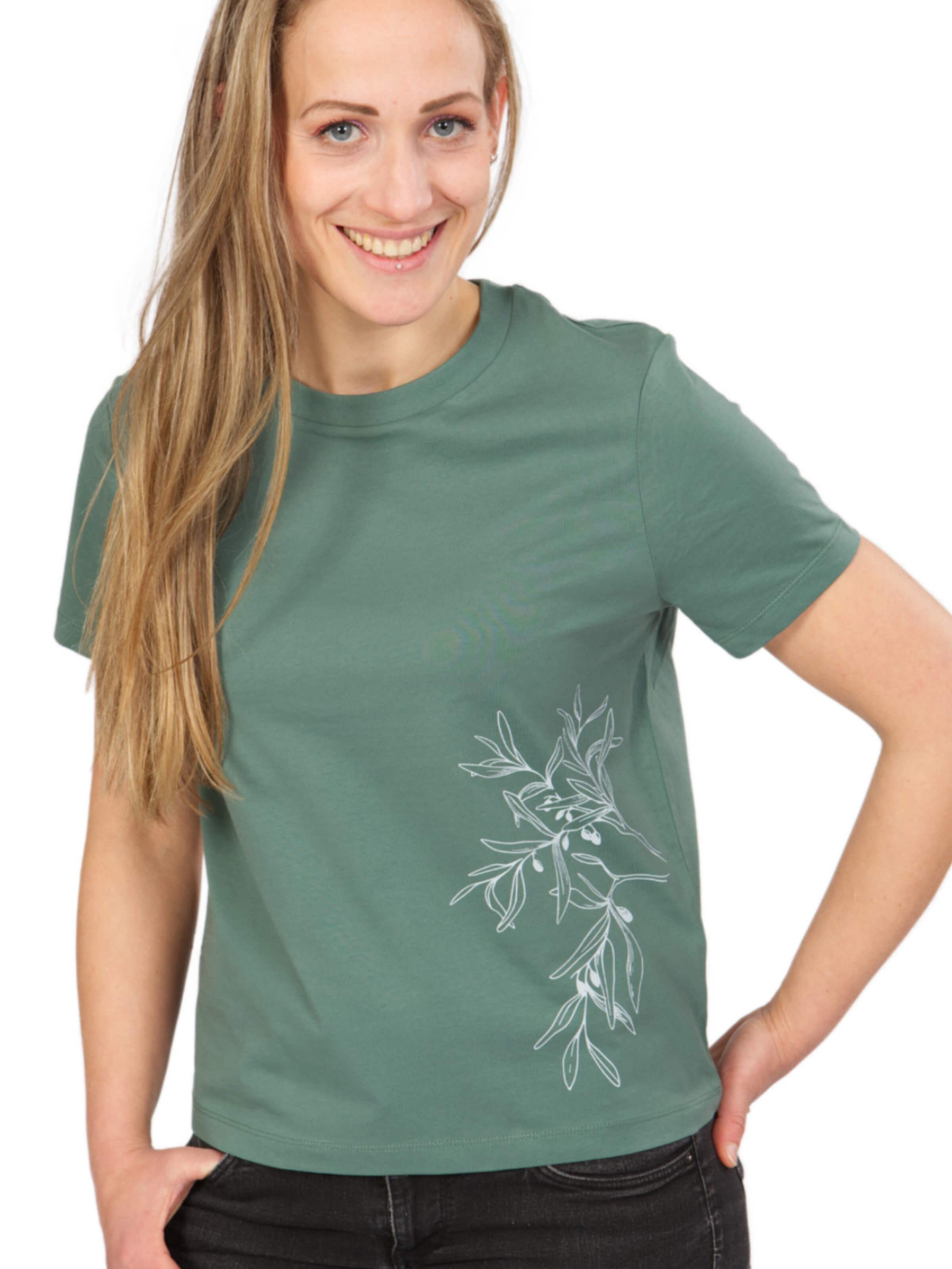 Life-Tree Shirt 'Organic Fairwear Olive Branch'‌‌‌ in Blau: Vorderseite
