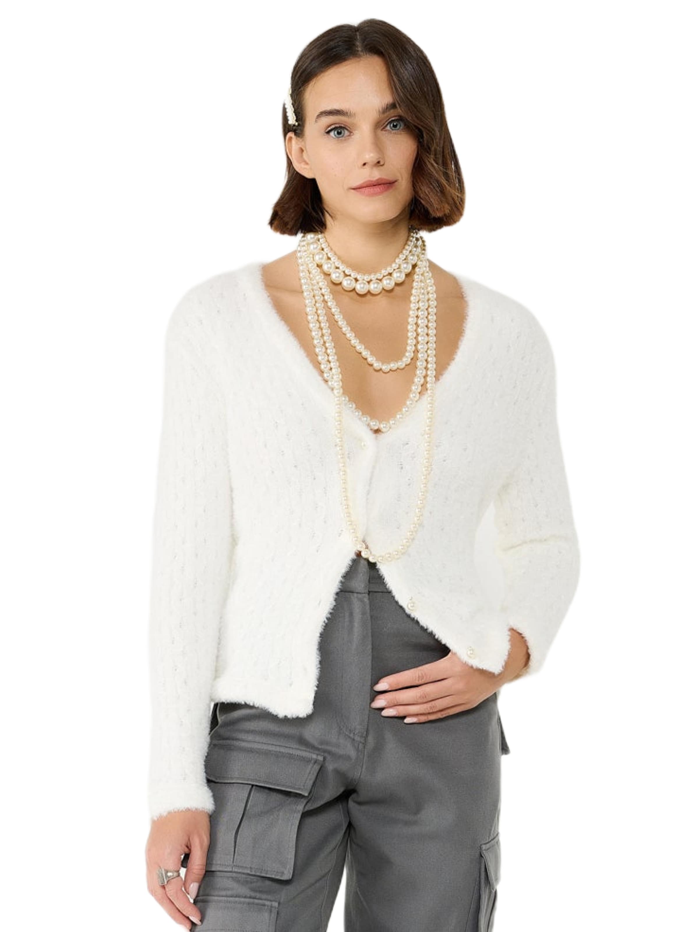 No Matter What Gebreid vest in Wit: voorkant