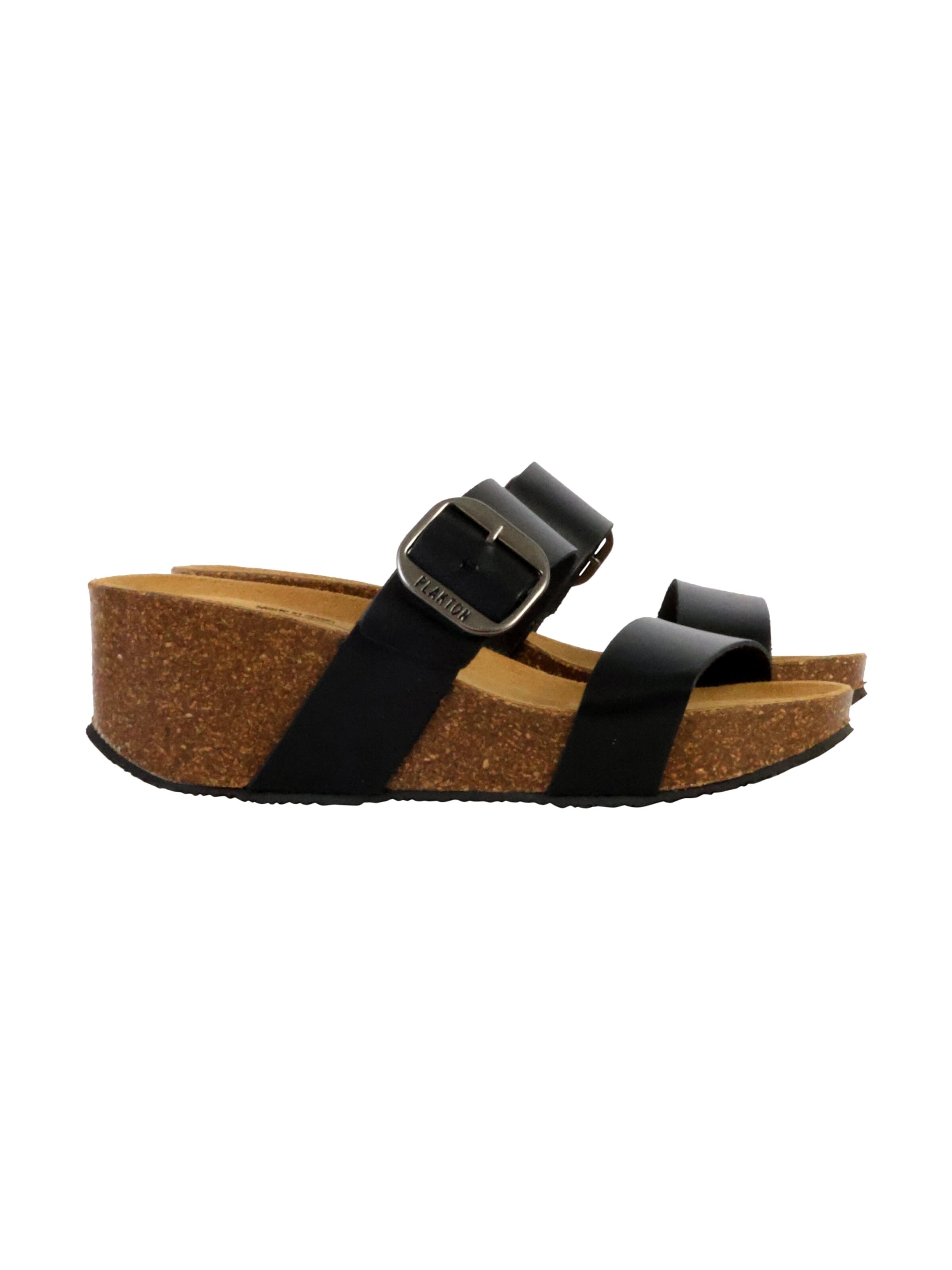 Mule 'So Rock Keilabsatz-Pantoletten aus Leder' Plakton en noir