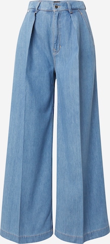 BOSS Wide leg Pleated Jeans in Blue: front