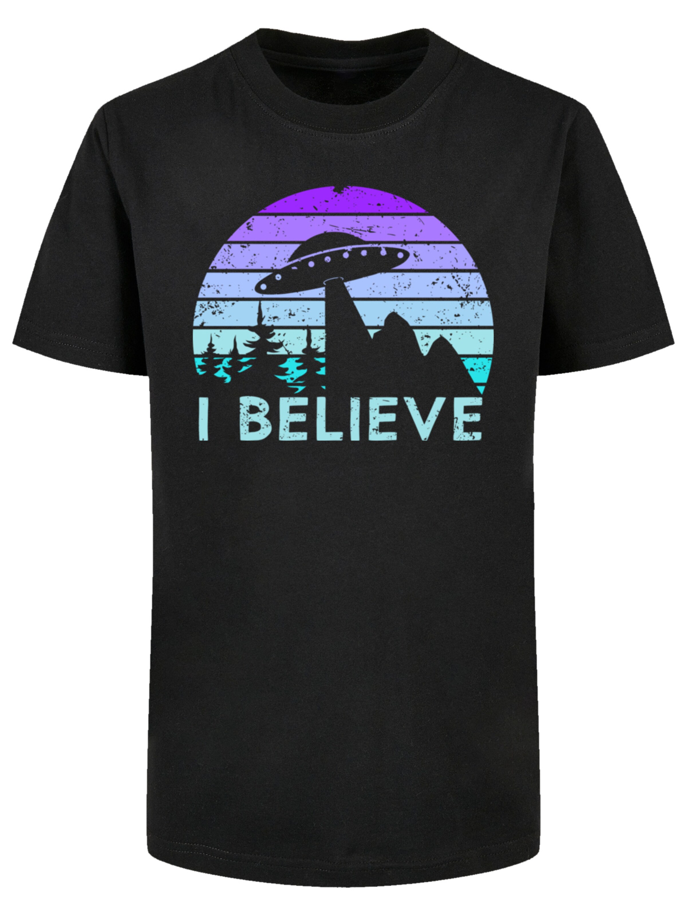 T-Shirt 'I Believe UFO Alien Spacecraft Retro' F4NT4STIC en noir : devant