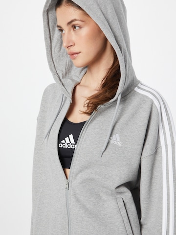 ADIDAS SPORTSWEAR Athletic Zip-Up Hoodie 'Essentials 3-Stripes French Terry ' in Grey