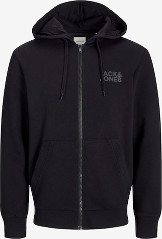 JACK & JONES - Sudadera con cremallera en negro: frente