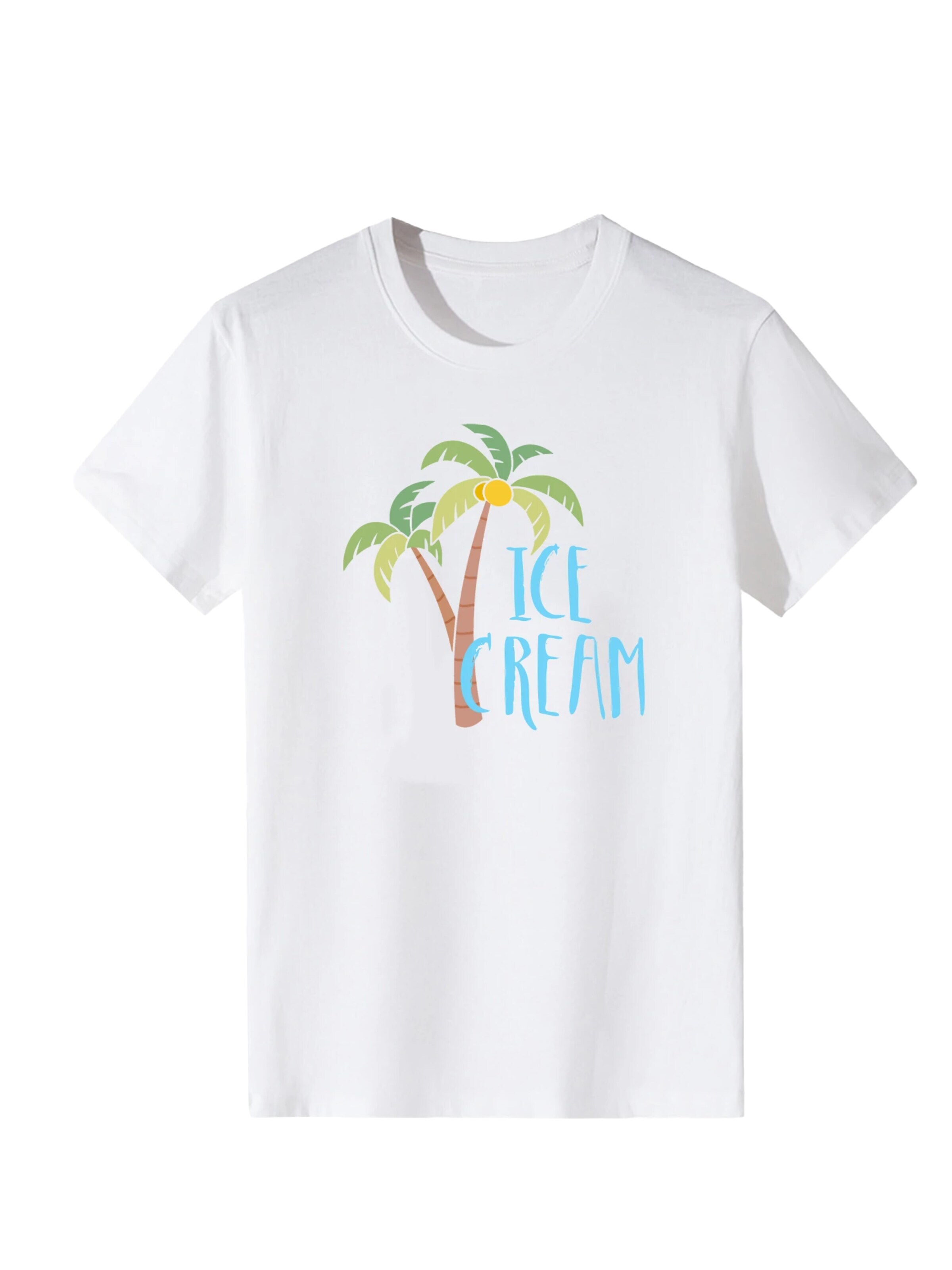 LapaPlus T-shirt 'Women Macaron Palm Tree ICE CREAM Letter Print T-Shirt' en S en blanc, Vue avec produit