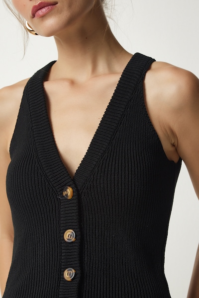 Happiness İstanbul Strickweste in schwarz, Produktansicht