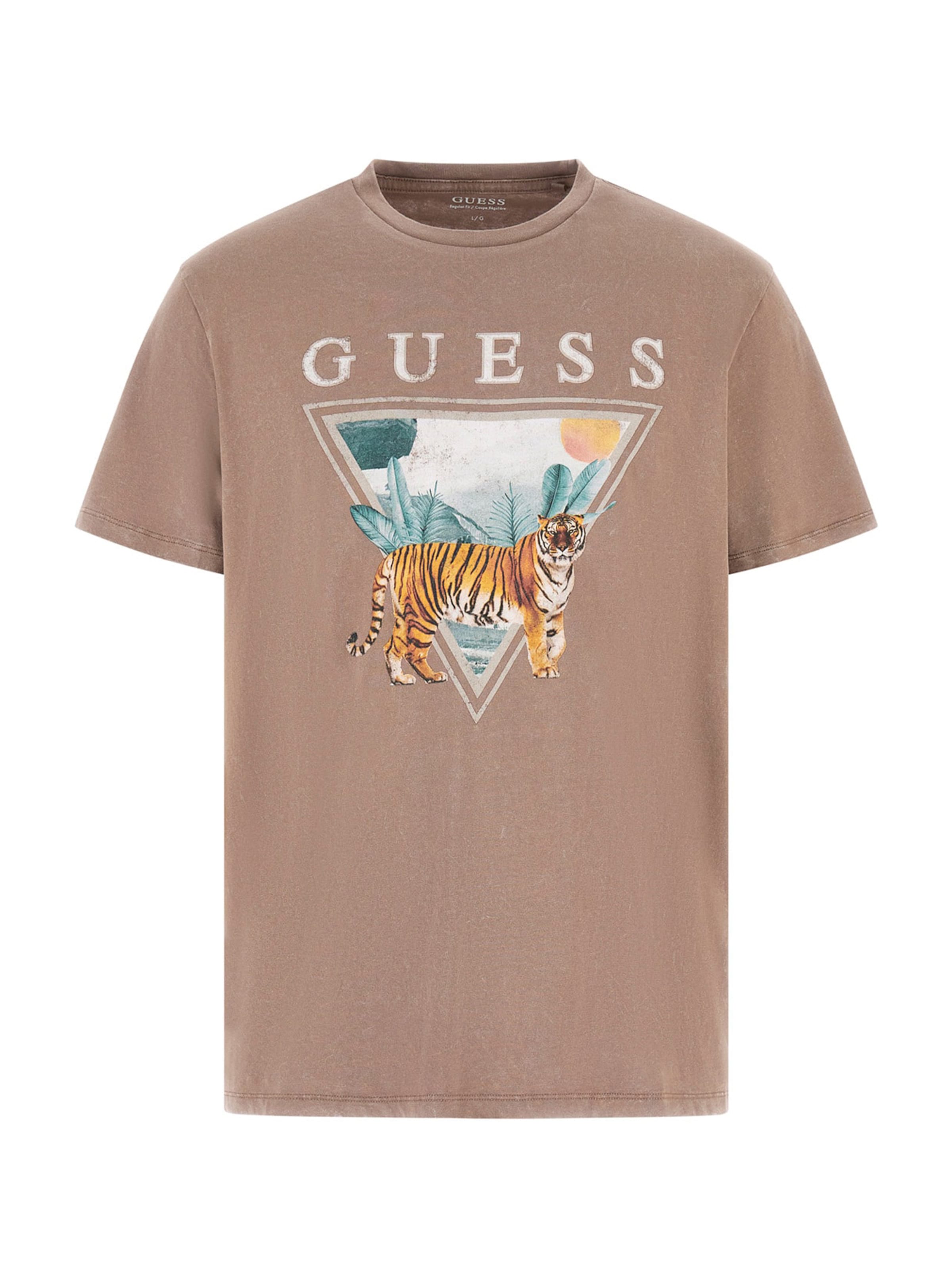 GUESS Μπλουζάκι 'TIGER SPIRIT' σε καφέ: μπροστά