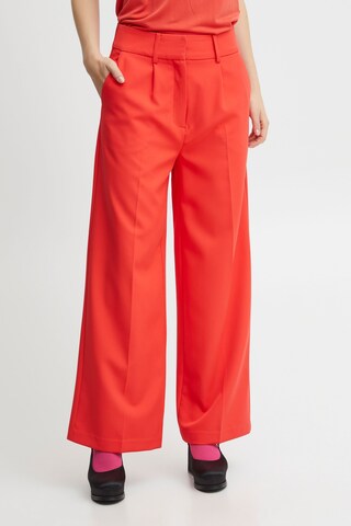 ICHI Wide leg Pleated Pants 'lexi' in Red: front