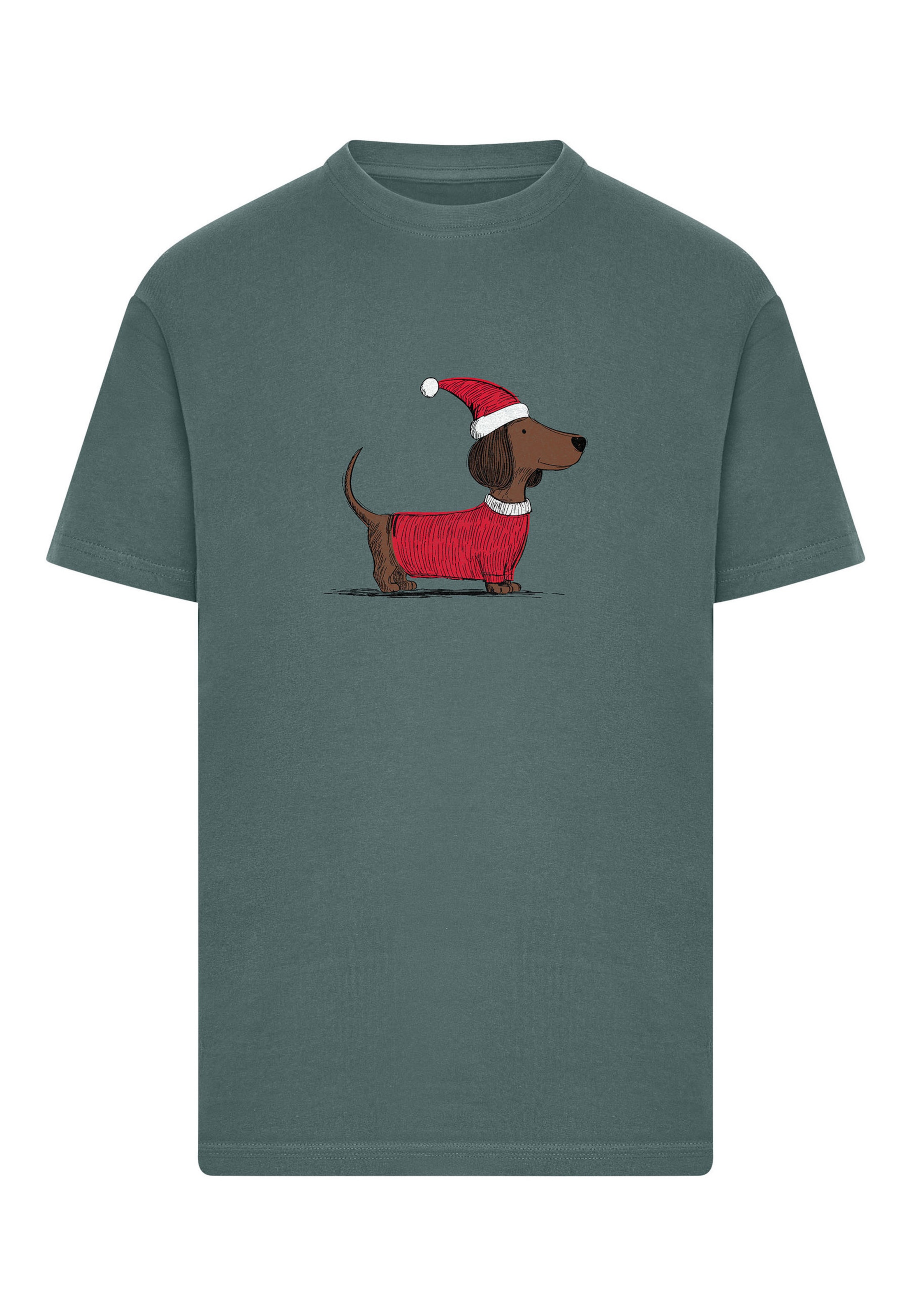 T-Shirt 'Christmas Dackel' Mister Tee en vert : devant