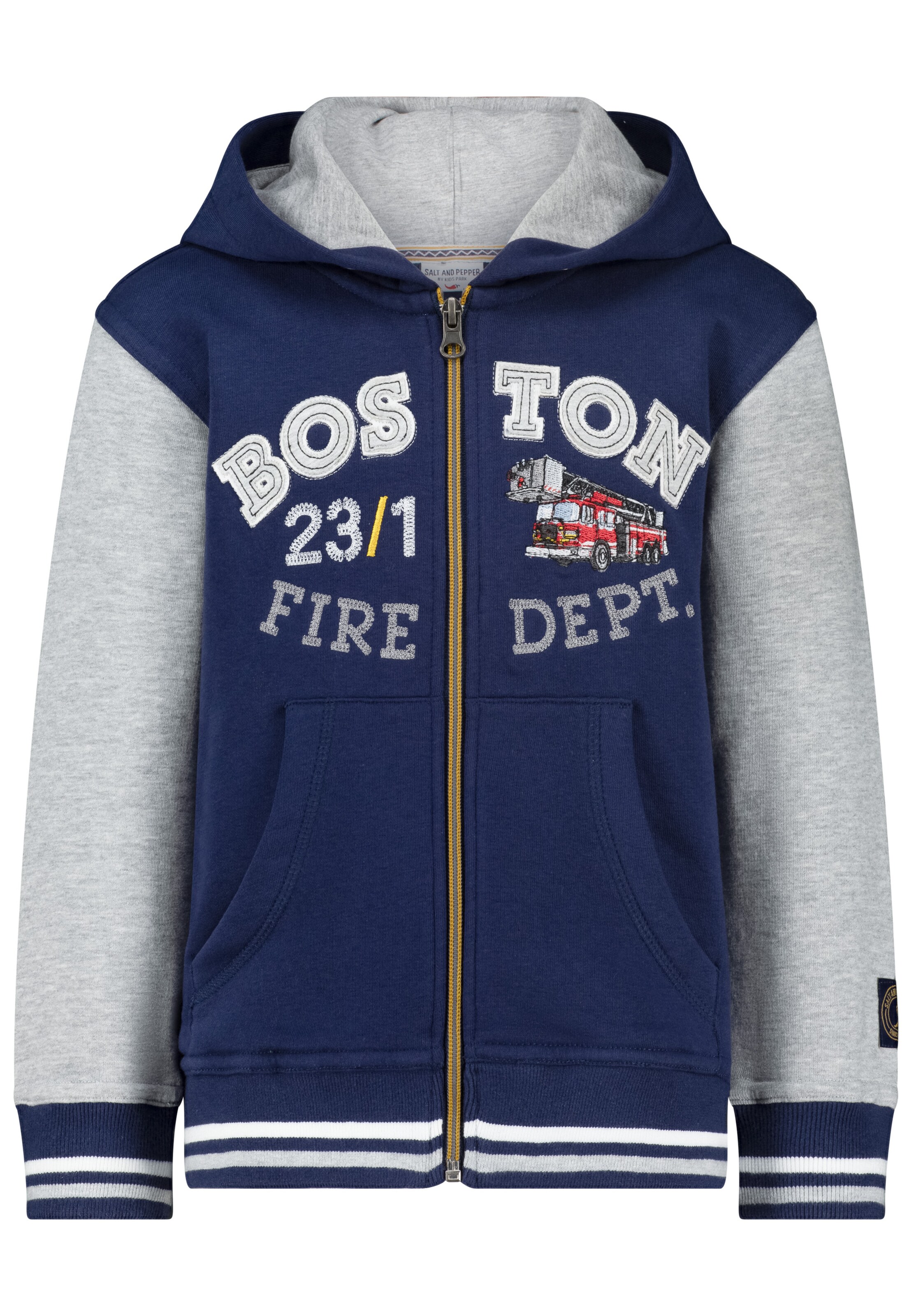 SALT AND PEPPER Collegejacke 'Boston Fire Dept.' in Blau: Vorderseite