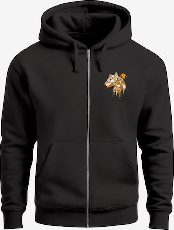 Neverless Sweatjacke 'Luchs Polygon' in Schwarz: Vorderseite