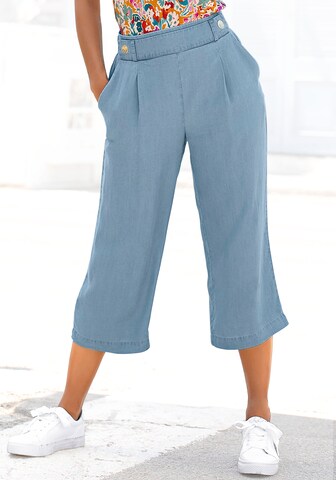 LASCANA Zvonové kalhoty Kalhoty se sklady v pase – modrá: přední strana