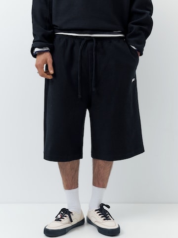 Pull&Bear Baggy Shorts 'STWD' in Schwarz: Vorderseite