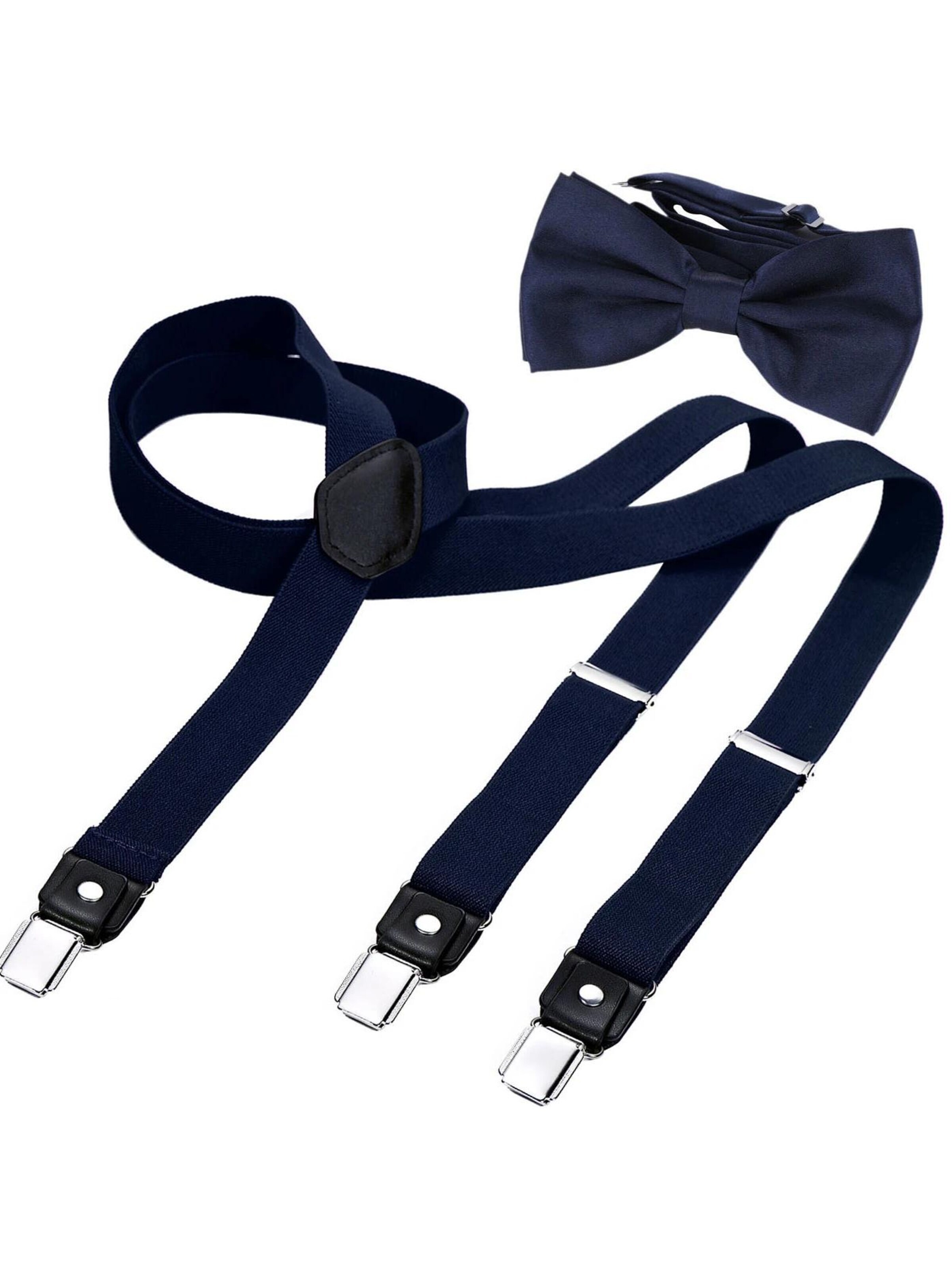 DonDon Suspenders 'DonDon Hosenträger 2,5 cm breit und Fliege handgefertigt für Hochzeit, Party, Smoking, Braun' in XS-XL in Dark blue, Item view