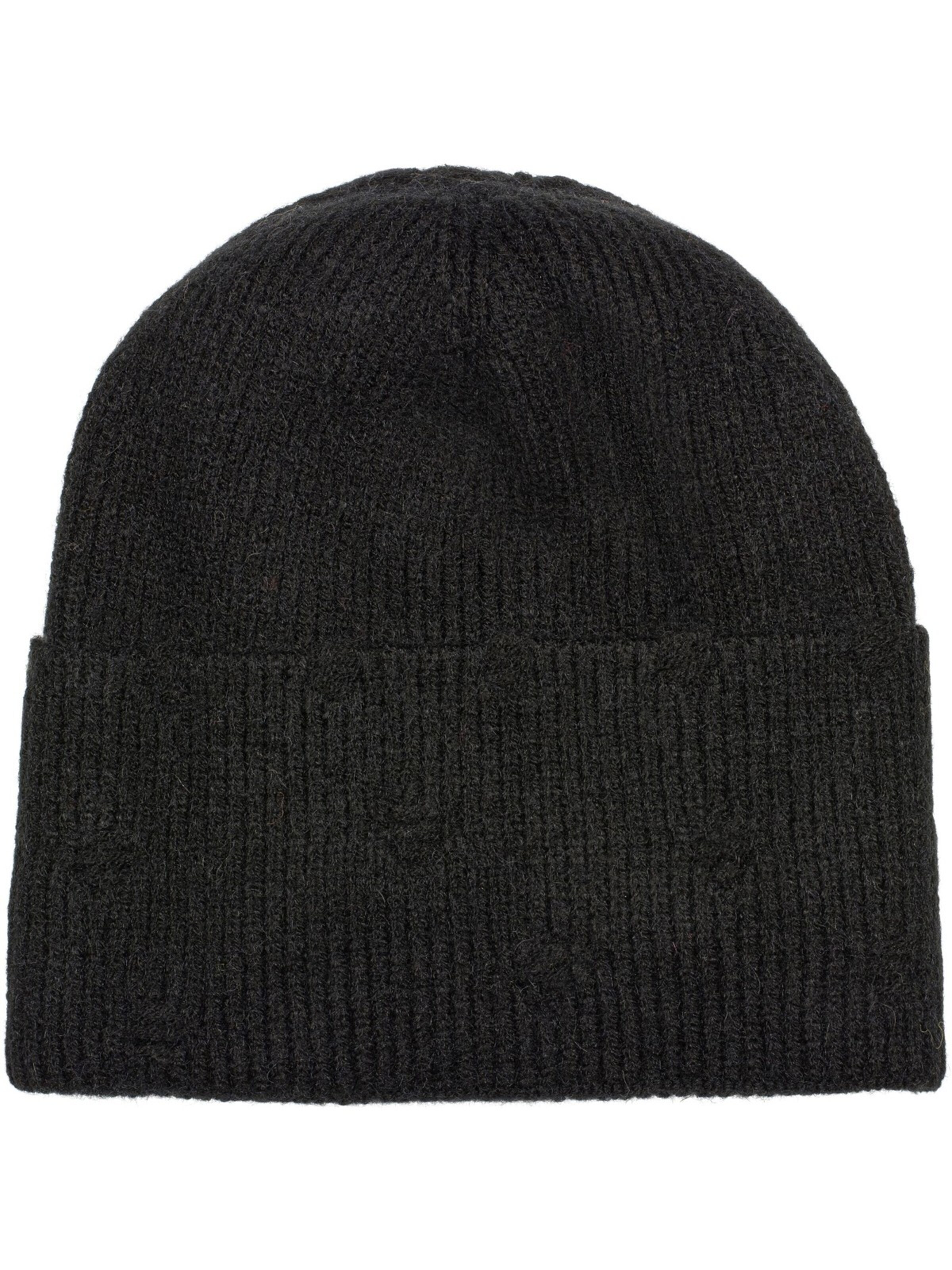 styleBREAKER Beanie 'Strickmütze mit Rippenmuster und Rissen' in Black: front
