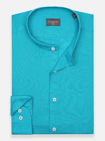 7Camicie Slim fit Zakelijk overhemd 'Caravaggio Linen Man Shirt Green' in Blauw