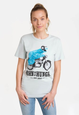 LOGOSHIRT Shirt 'Sesamstrasse - Krümelmonster Motorrad' in Wit: voorkant