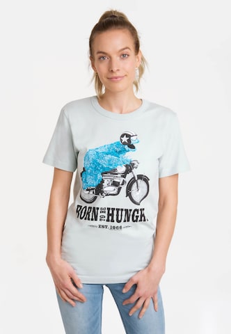 LOGOSHIRT Shirt 'Sesamstrasse - Krümelmonster Motorrad' in Blue: front