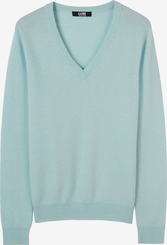 GOBI Cashmere Trui 'Women's Essential Cashmere V-Neck Sweater' in Blauw: voorkant