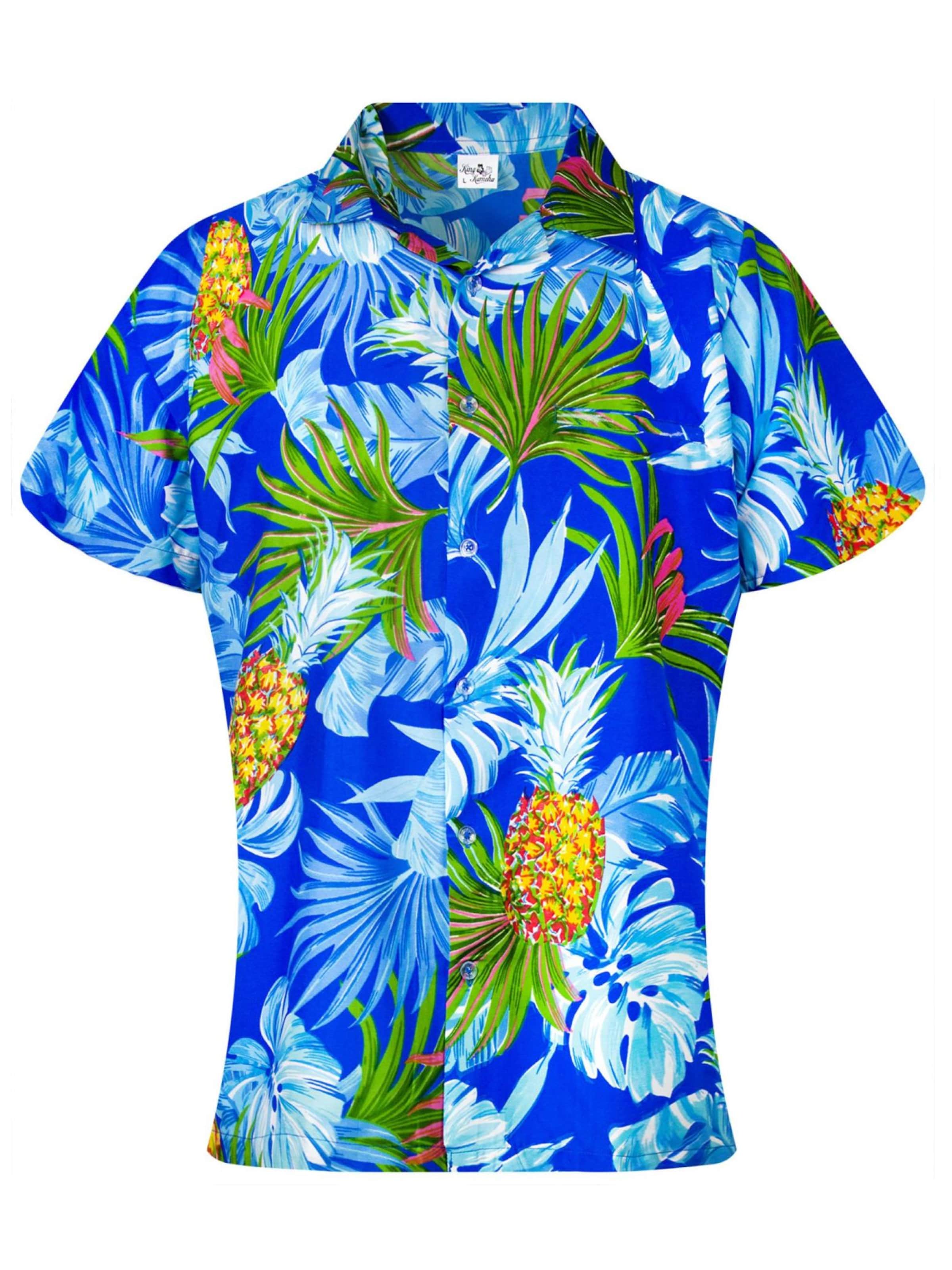 King Kameha Blouse 'Pineapple Leaves' in Blue: front