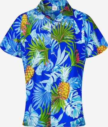 King Kameha Blouse 'Pineapple Leaves' in Blue: front
