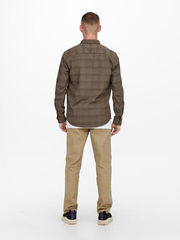 Only & Sons Regular fit Button Up Shirt 'Tino' in Brown