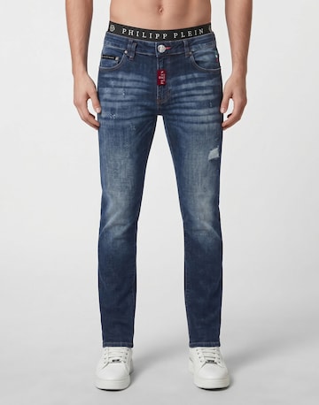 Philipp Plein - Regular Calças de ganga em azul: frente