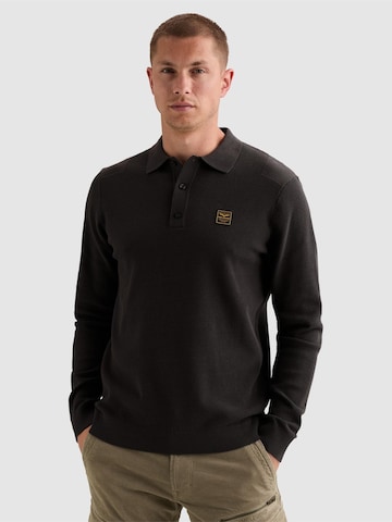 PME Legend Pullover 'Knitted polo shirt with long sleeves and badge' i grå: forside