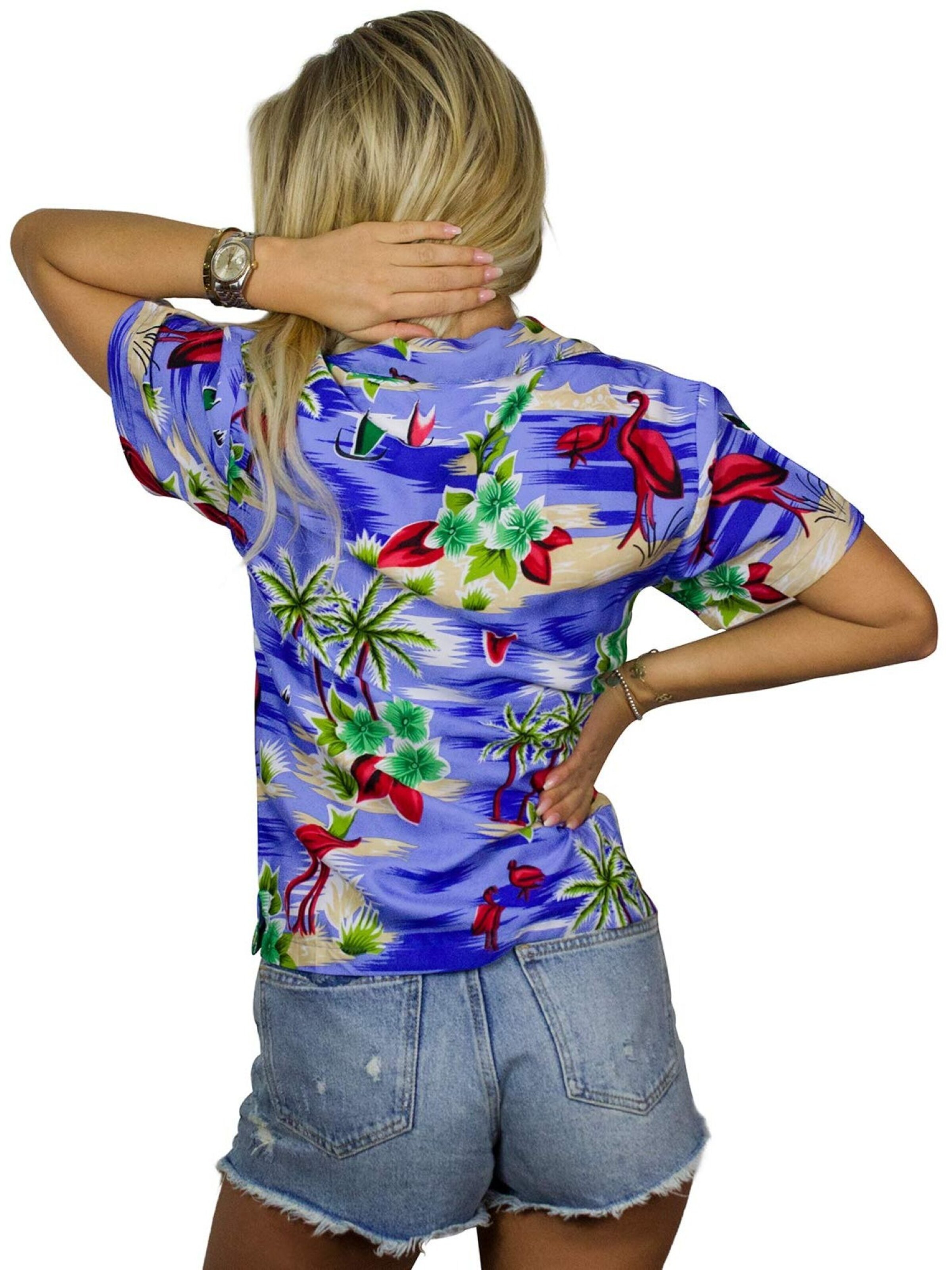 Camicia da donna 'Flamingos' di King Kameha in blu