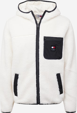 Tommy Jeans Fleece jas in Wit: voorkant