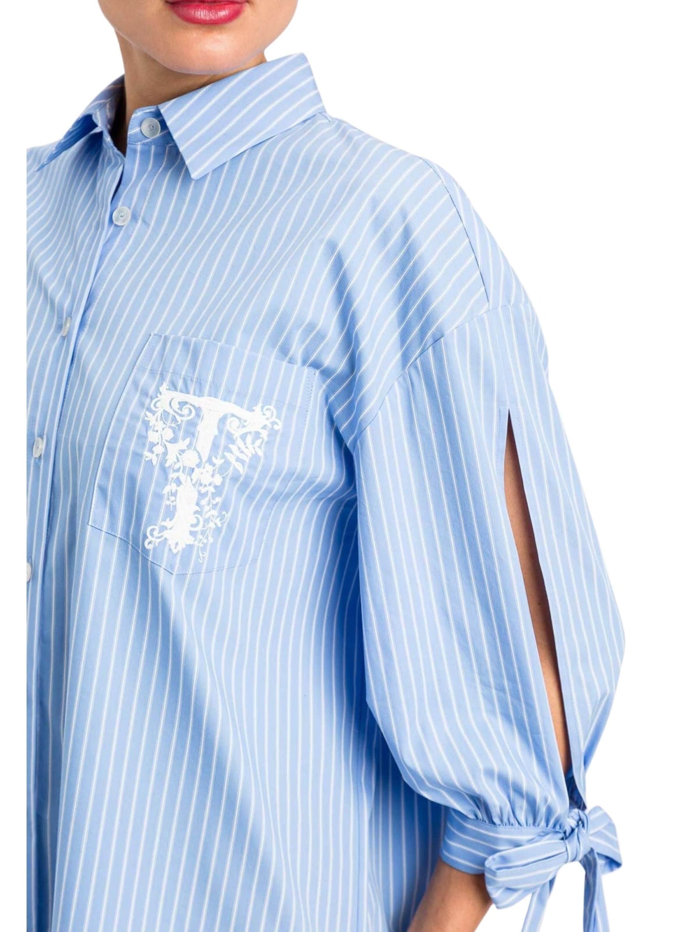 Twinset Blouse 'Oversized Striped Shirt with Embroidery' in Blue